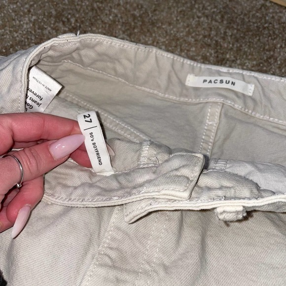 Pac Sun 90's Boyfriend jeans wide leg busted knee off white high waist 27" - Picture 4 of 10